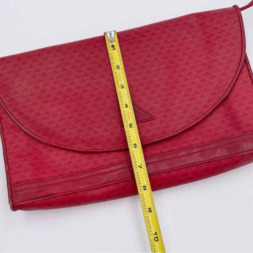 Vintage 1984 Liz Claiborne Red Leather Flap Bag Purse Geometric Print Adjustable